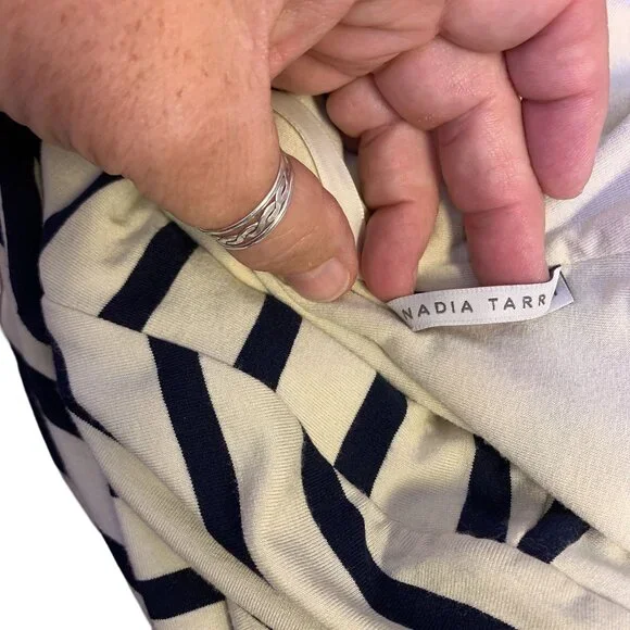 Nadia Tarr Navy & Cream Striped Long Sleeve Midi Dress Size Medium - Picture 4 of 6